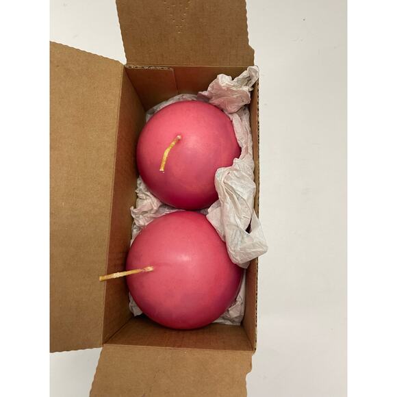 PartyLite Pair of 3” Ball Candles New in Box Cherry Orchard - Picture 5 of 5